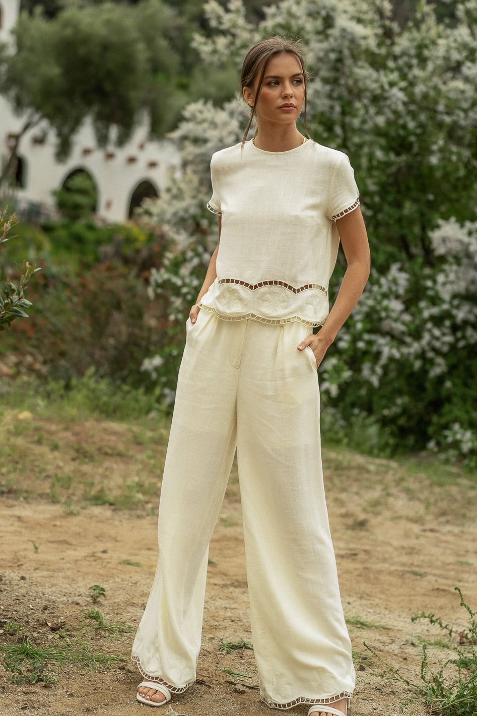 Katniss Embroidered Pants in Cream