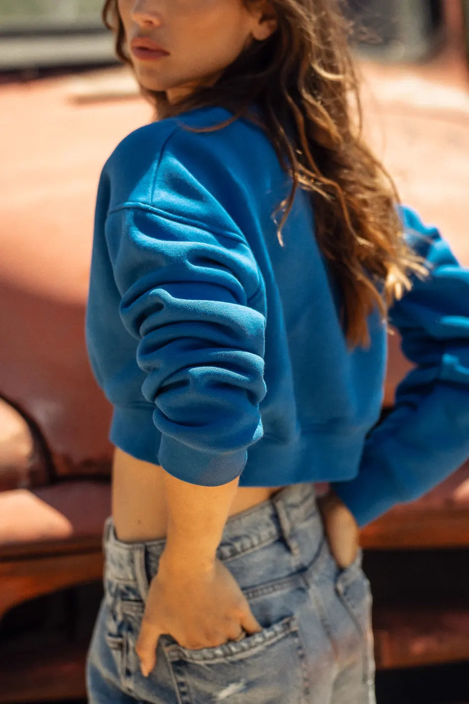 Dakota Cropped Sweatshirt in Blue - FINAL SALE