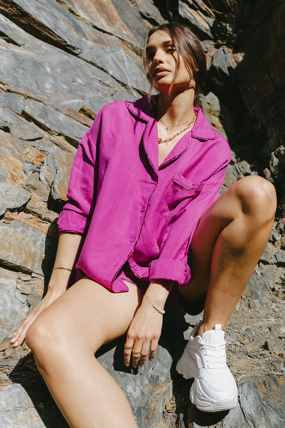 Jasmine Button Up in Magenta