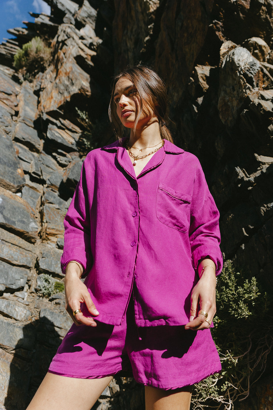 Jasmine Button Up in Magenta