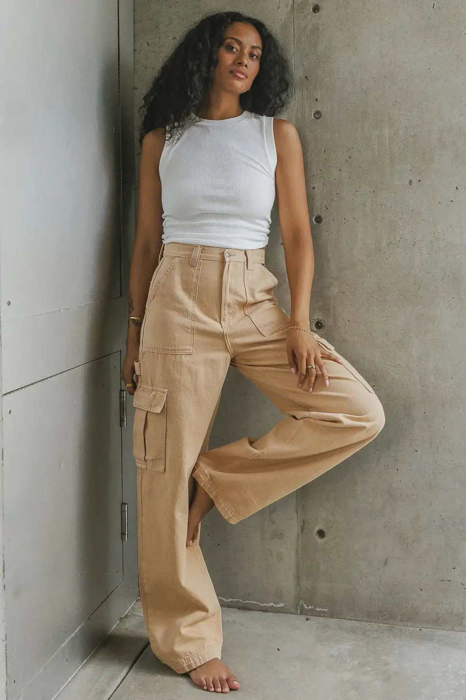 Brianna Cargo Jeans in Tan - FINAL SALE