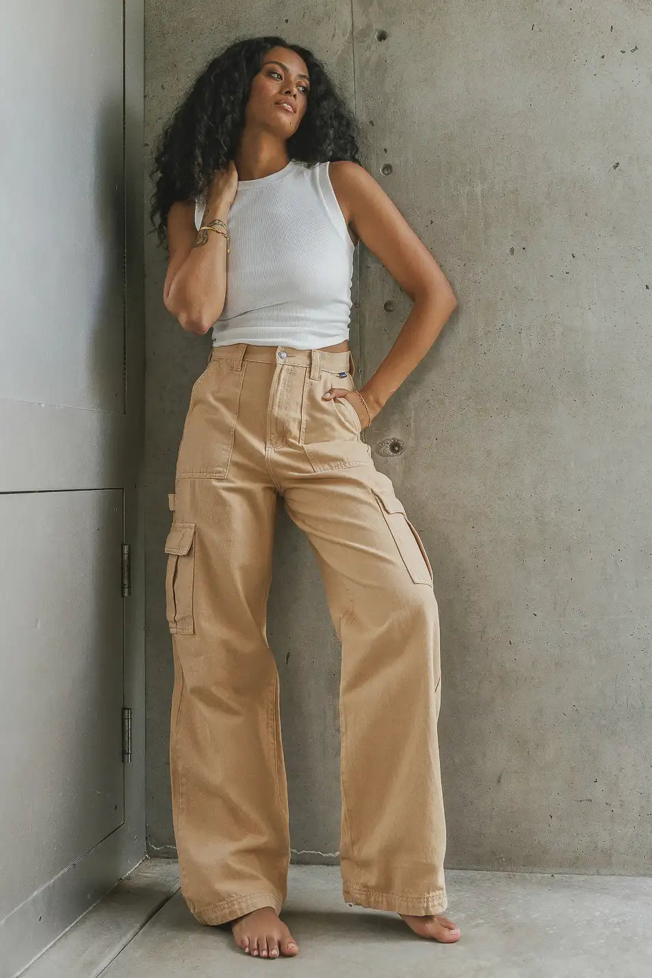 Brianna Cargo Jeans in Tan - FINAL SALE