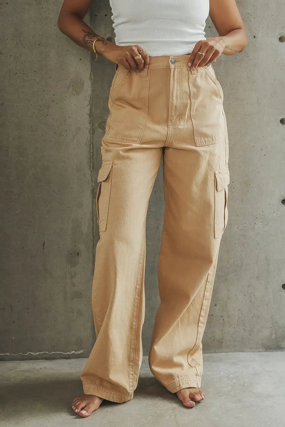 Brianna Cargo Jeans in Tan - FINAL SALE