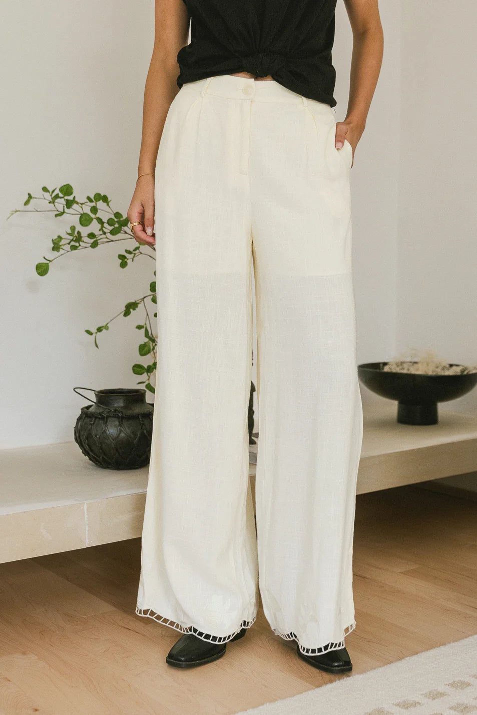 Katniss Embroidered Pants in Cream