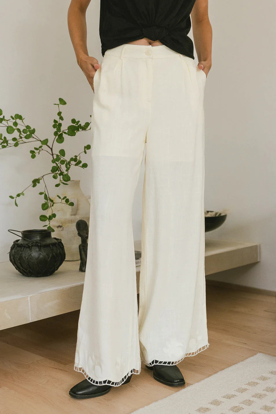 Katniss Embroidered Pants in Cream