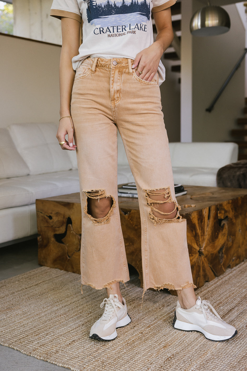 Charlie Distressed Jeans in Mustard