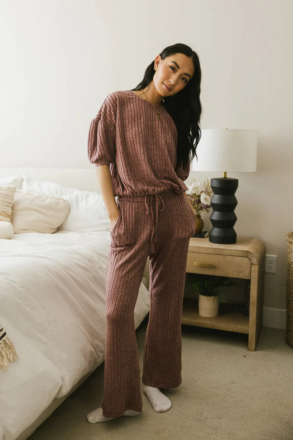 Keiko Ribbed Pants in Mauve