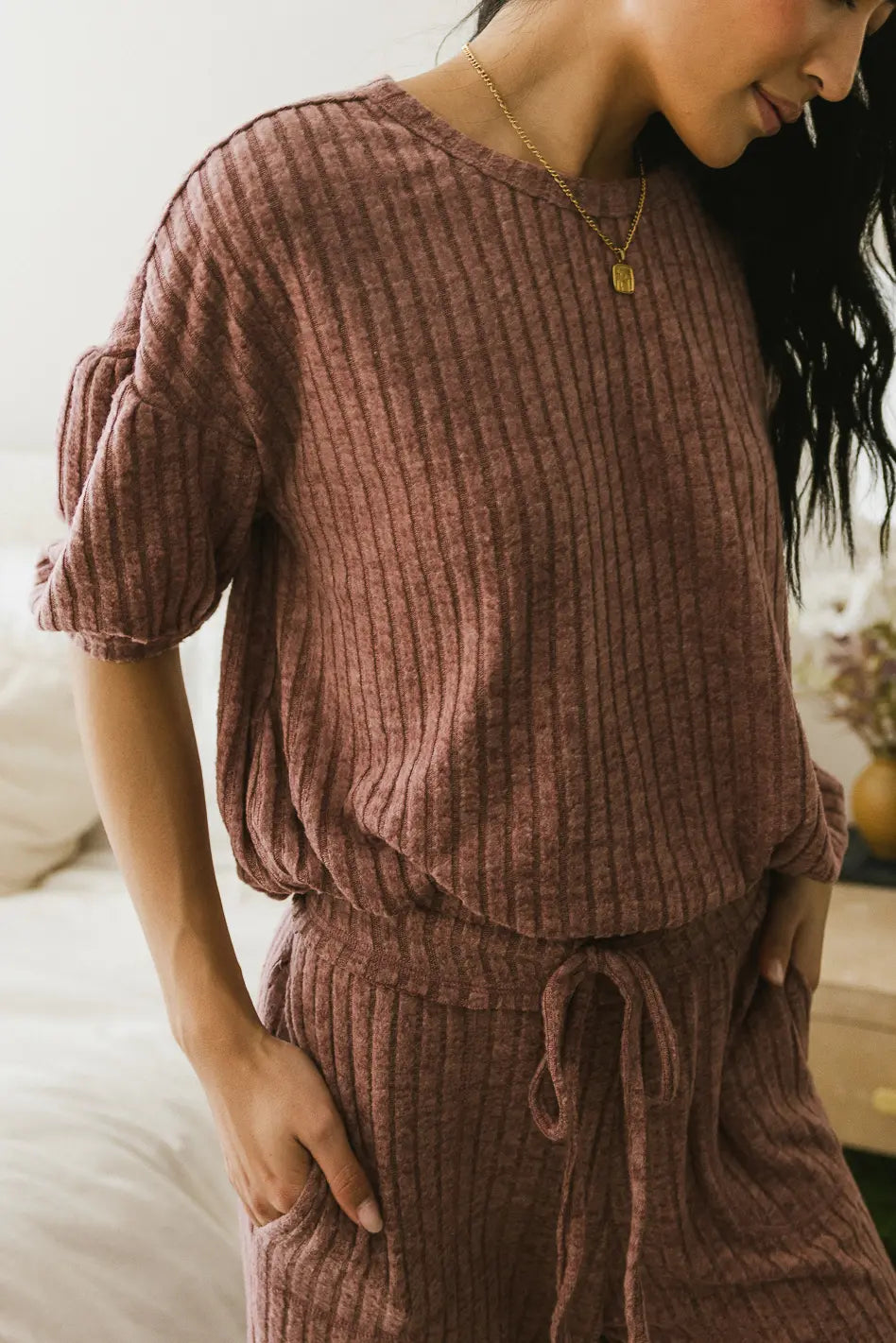 Keiko Ribbed Top in Mauve