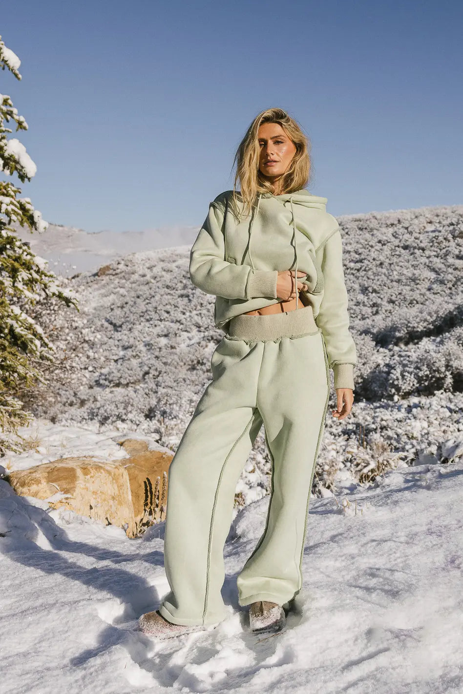 Mattie Faux Shearling Pants in Sage