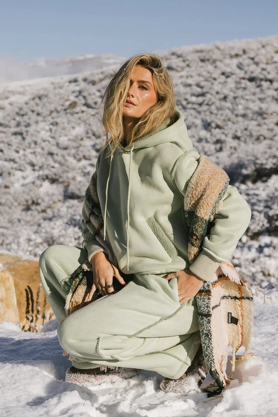 Mattie Faux Shearling Hoodie in Sage