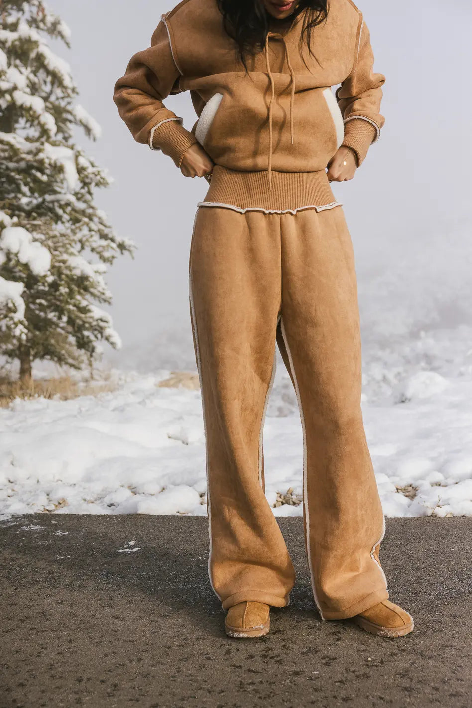 Mattie Faux Shearling Pants in Camel