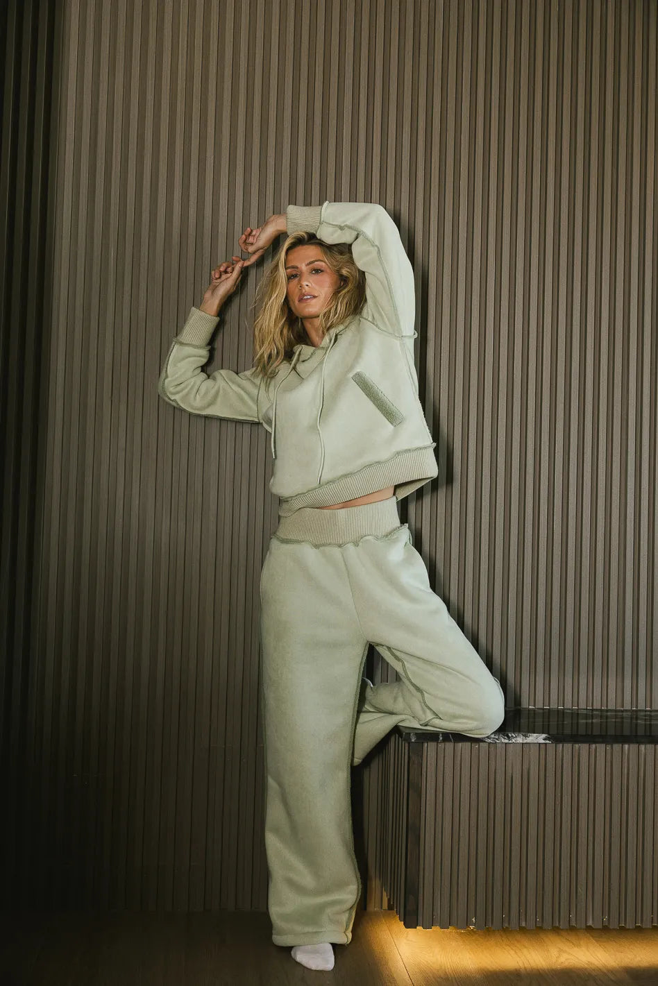 Mattie Faux Shearling Pants in Sage