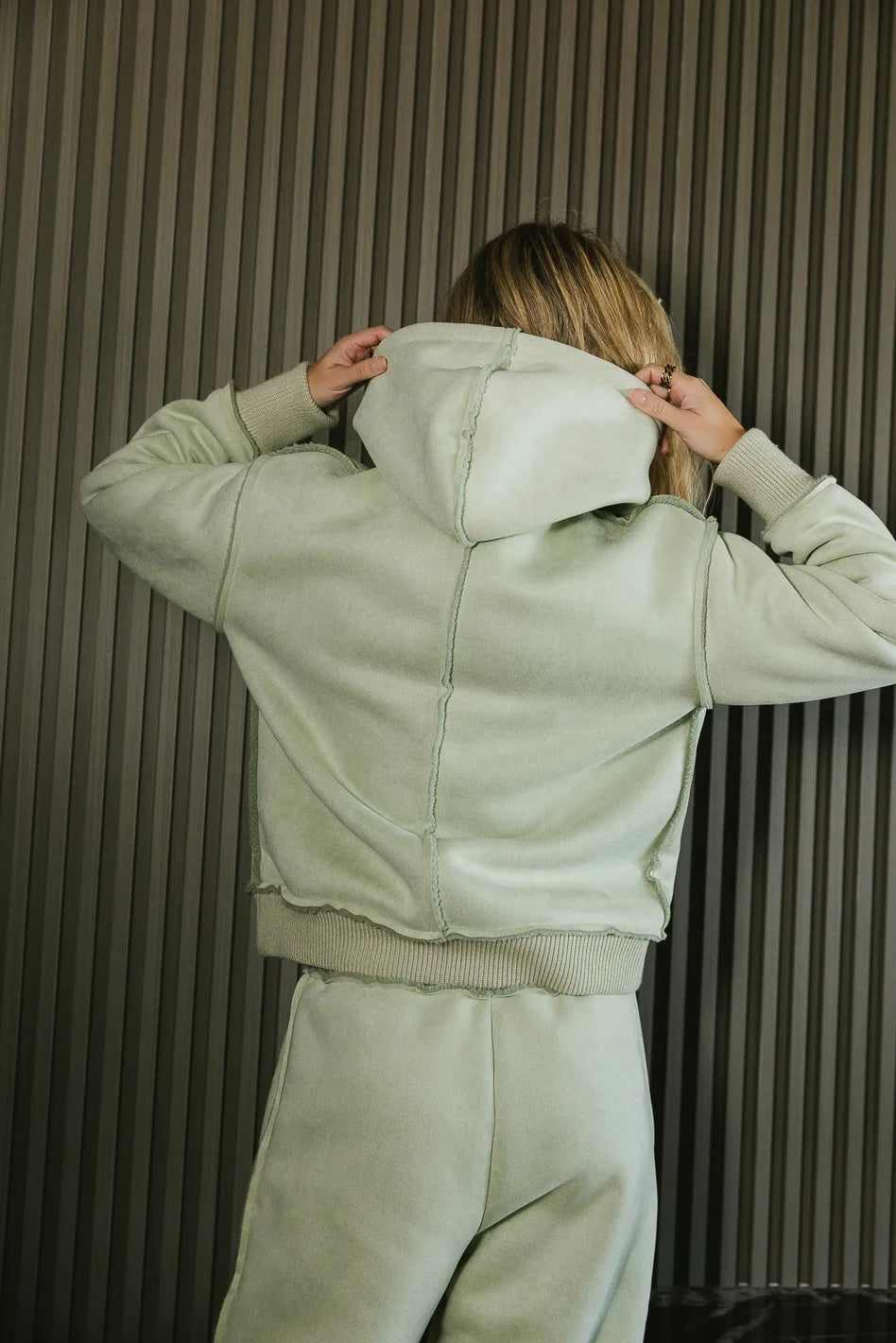 Mattie Faux Shearling Hoodie in Sage