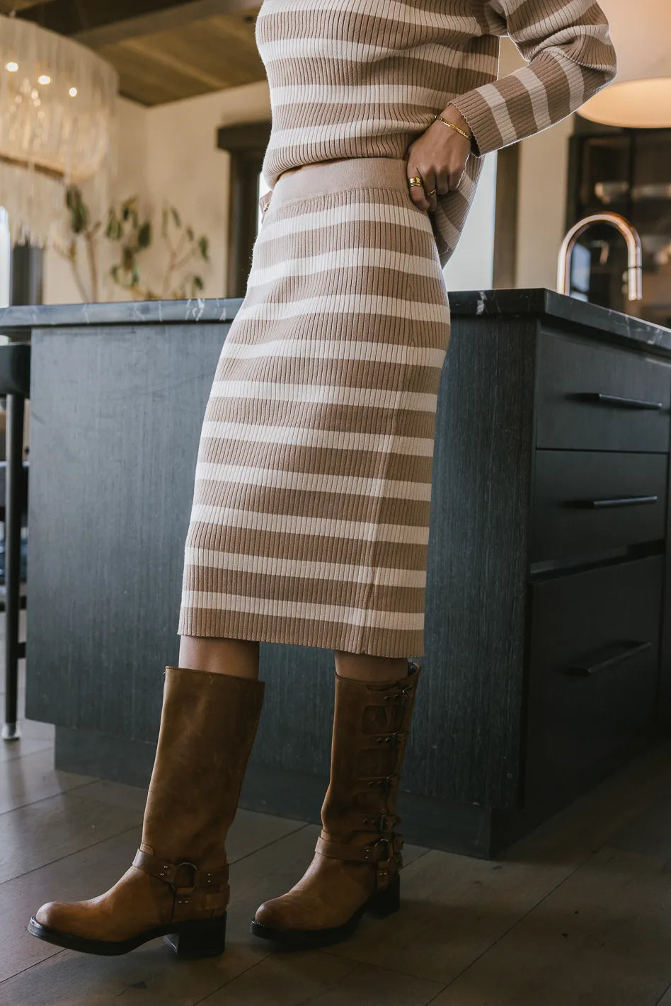 Alani Striped Skirt in Taupe