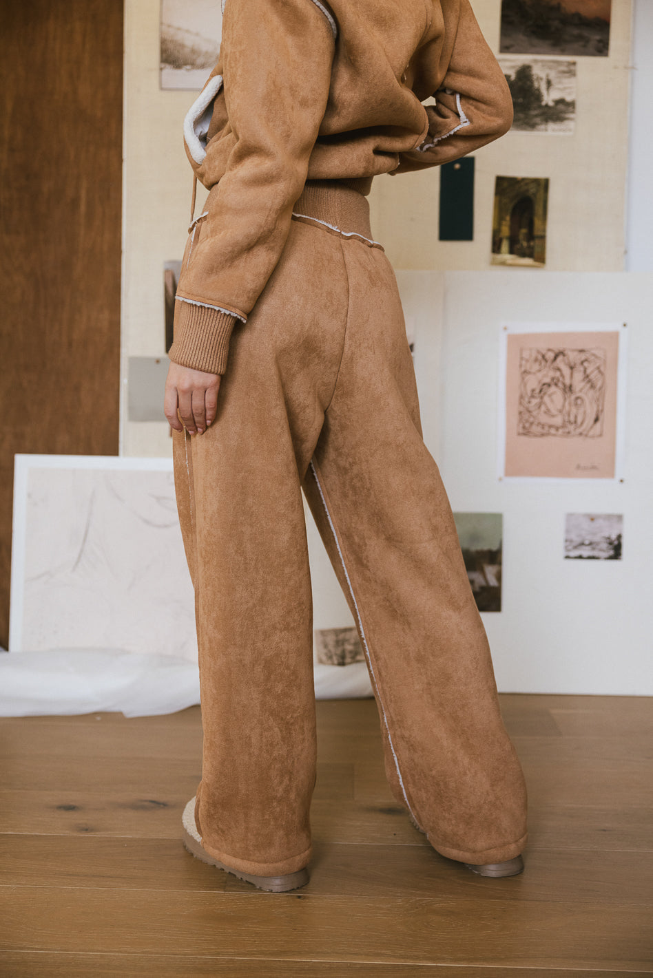 Mattie Faux Shearling Pants in Camel