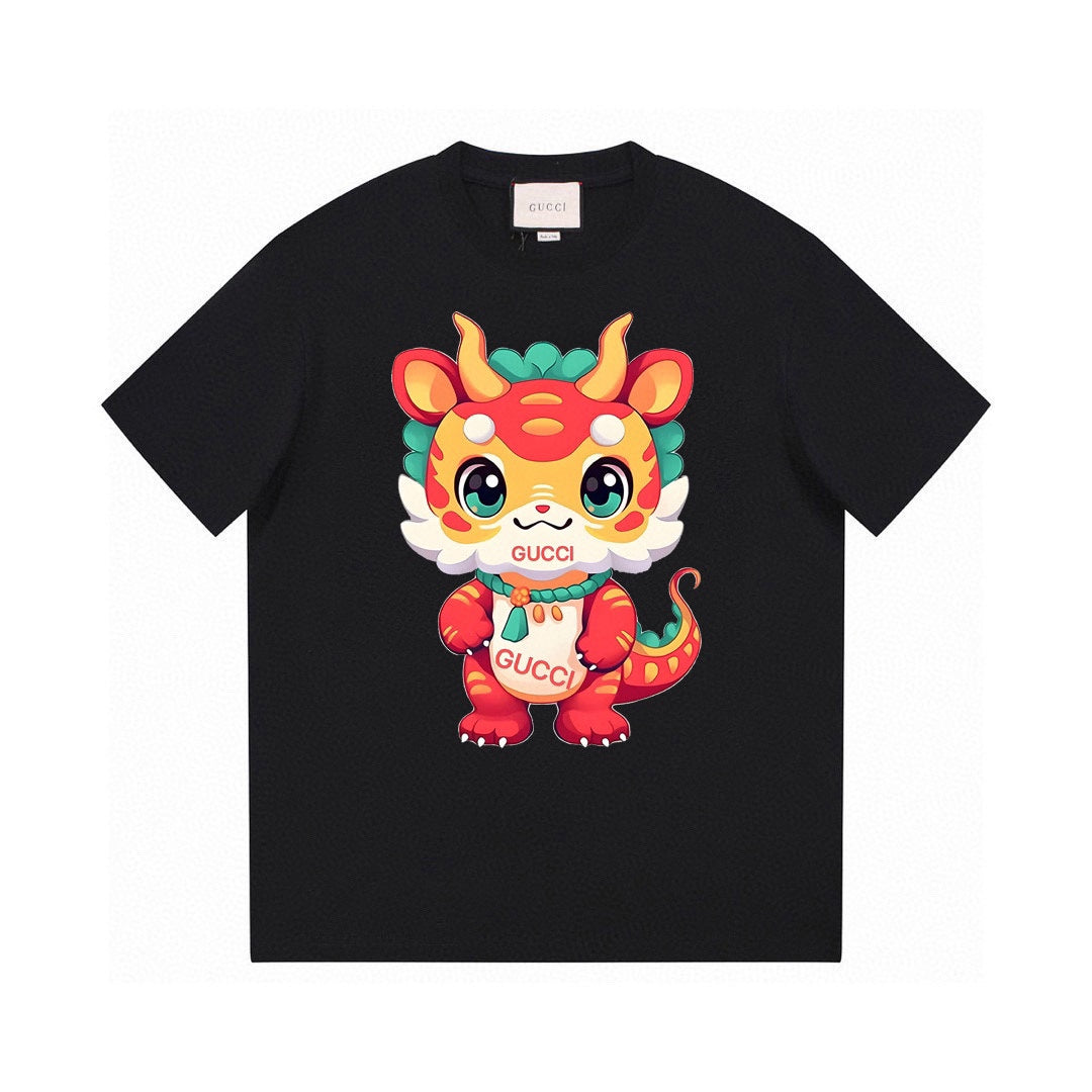 Cartoon dragon head printed T-shirt