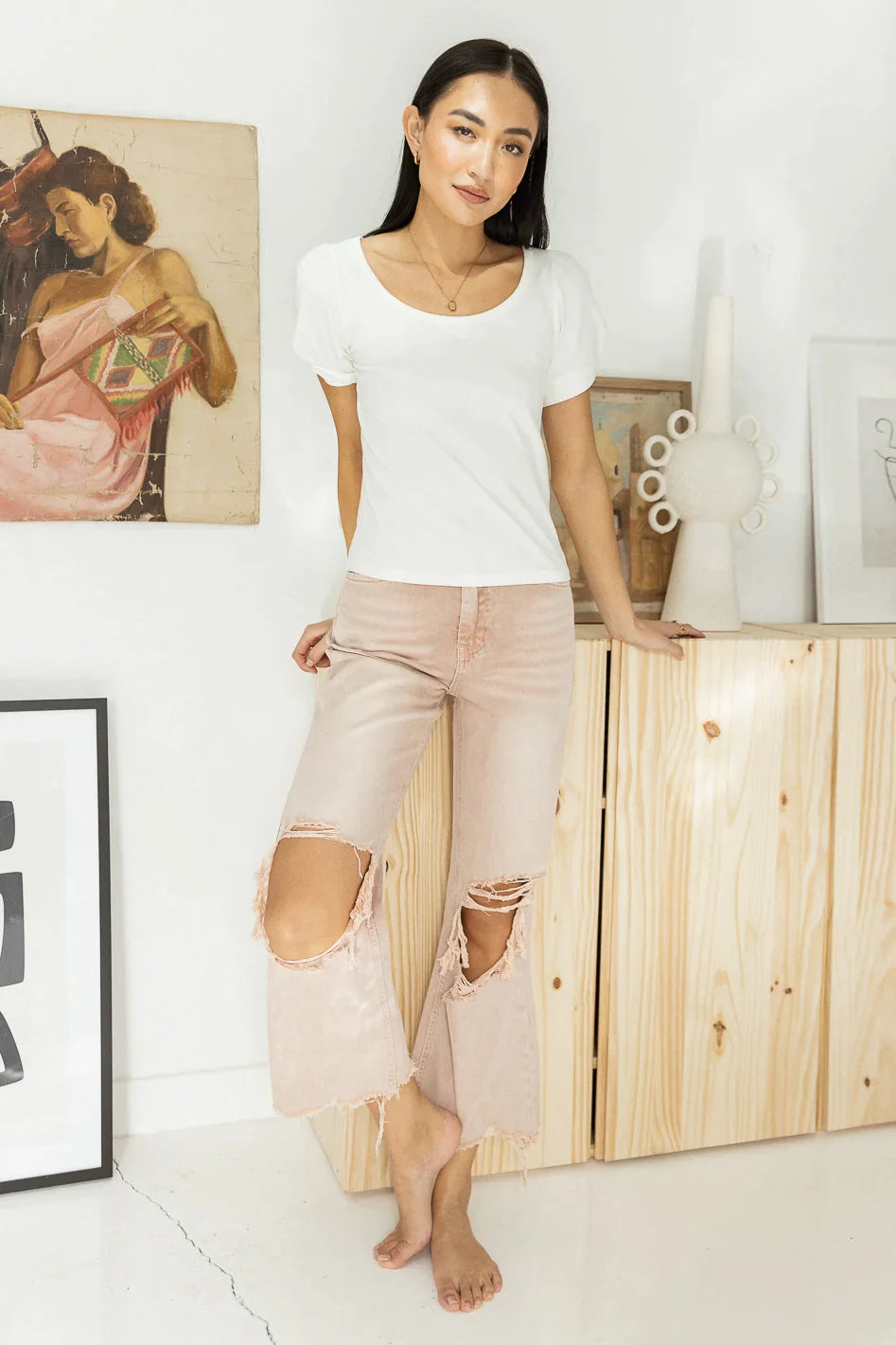 Charlie Distressed Jeans in Rose