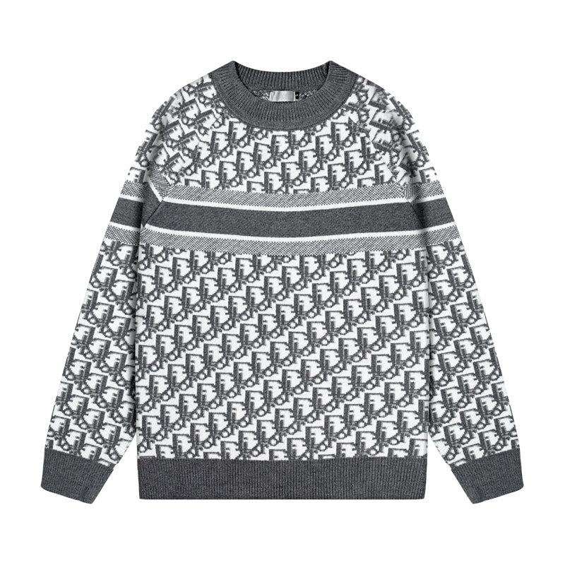 All Over Monogram Jacquard Crew Neck Sweater