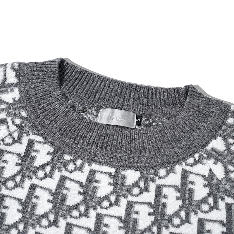 All Over Monogram Jacquard Crew Neck Sweater